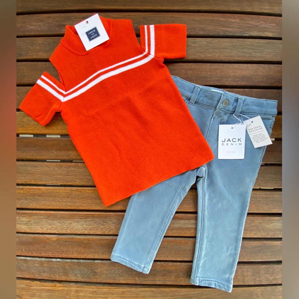 Janie and Jack girls 12-18 mos cold shoulder sweater and skinny Jean set NWT